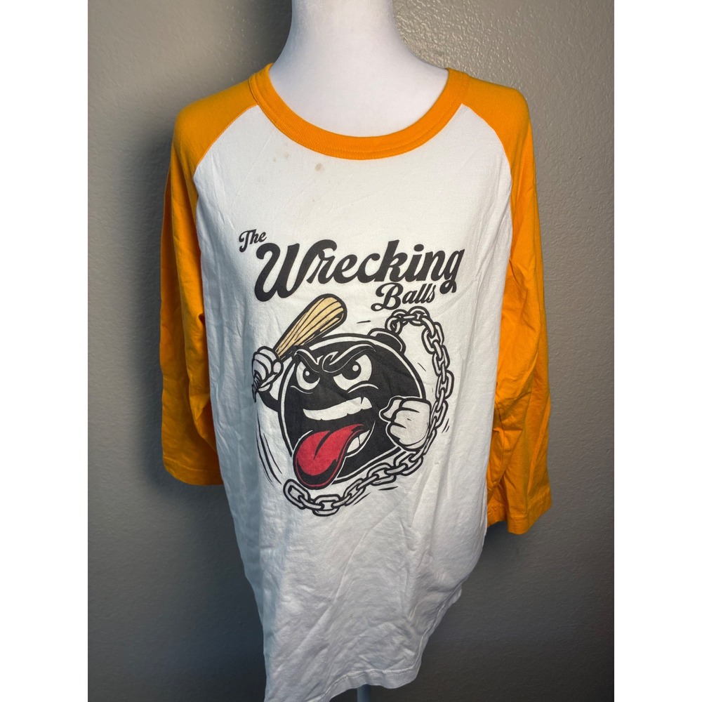 Sport-Tek The Wrecking Balls Graphic Baseball Raglan Tee Orange White Small